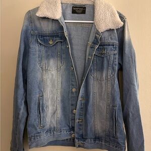 Light Blue Denim Jacket with Cream Sherpa Collar
